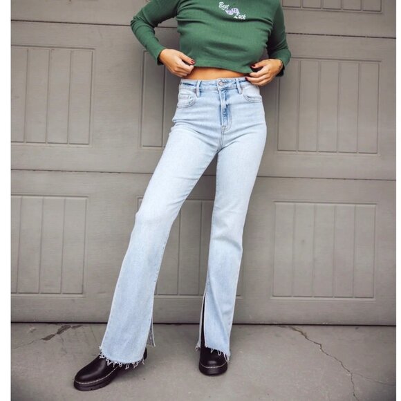 Hidden Jeans Denim - HIDDEN JEANS RYAN CLEAN SIDE SLIT BOOTCUT PANTS - LIGHT WASH